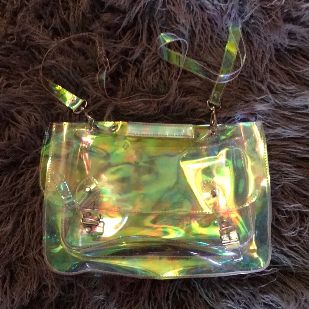 Iridescent clear messenger bag